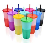 PALUDO 10 Pièces Gobelets Plastiques Réutilisables avec Couvercle & Paille, 710ml Gobelets à Changement de Couleur, Tasse de Voyage, Verre Plastique Reutilisable pour Enfants Adultes Fête