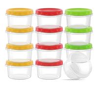 PALUDO Lot de 12 boîtes alimentaires réutilisables en plastique avec couvercles, 237 ml, empilables - Passe au lave-vaisselle, au micro-ondes et au congélateur (rouge/vert/jaune)