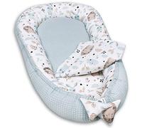 PaLulli 5 Parties Ensemble nid Douillet Comprenant nid bébé 90x50 Insert Amovible, Couverture Doudou, Oreiller Cervical, Oreiller Plat pour bébé, 100% Coton Oeko TEX (Wafer Mint)