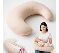 PaLulli Coussin d'allaitement de qualité supérieure avec housse de coussin d'allaitement, en 100 % coton, amovible, positionnement multifonction de bébé et de mère, beige