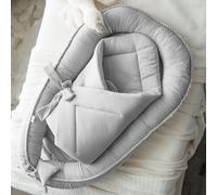 PaLulli® Ensemble 2-en-1 Réducteur de Lit Bébé et Couverture d’Emmaillotage avec Nœud - Cocon Nouveau-né en Mousseline 100% Coton Certifié Oeko-TEX® pour Sommeil Sécurisé et Voyage (Gris)