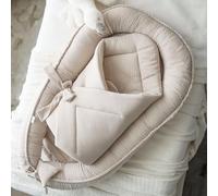 PaLulli® Ensemble 2-en-1 Réducteur de Lit Bébé et Couverture d’Emmaillotage avec Nœud - Cocon Nouveau-né en Mousseline 100% Coton Certifié Oeko-TEX® pour Sommeil Sécurisé et Voyage (Sable)