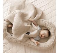 PaLulli® Nid bébé 2 en 1 en Mousseline de Coton - avec Couverture et Matelas Lavable | Cocon Douillet 100x60 cm | Fabriqué en Europe | Réglable et Respirant (Beige)