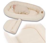 PaLulli® Nid de bébé extra large 100 x 60 cm - Ensemble avec insert amovible en coton - Nid douillet utilisable des deux côtés pour bébés - Fabriqué à la main, respirant et sûr (beige)