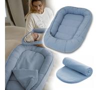 PaLulli® Réducteur de Lit Bébé 100x60 cm | Cocon Nouveau-né en Mousseline Douce avec Matelas | Nid de Bébé 100% Coton Certifié Oeko-TEX® pour Sommeil Sécurisé, Berceau, Lit et Voyage (Bleu)