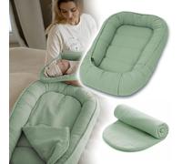 PaLulli® Réducteur de Lit Bébé 100x60 cm | Cocon Nouveau-né en Mousseline Douce avec Matelas | Nid de Bébé 100% Coton Certifié Oeko-TEX® pour Sommeil Sécurisé, Berceau, Lit et Voyage (Vert Sauge)
