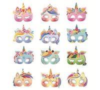 Palumma Lot de 12 masques de licorne fantaisie en papier couleur licorne pour fête d'anniversaire