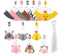 Palumma Lot de 24 chapeaux de fête d'animaux de la ferme avec 6 motifs d'animaux : cheval, poulet, canard, mouton, vache, cochon et bandes élastiques pour décorations de fête d'anniversaire