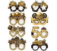 Palumma Lot de 8 lunettes drôles « Happy Birthday » - Décorations d'anniversaire pour homme - Lunettes d'anniversaire pour adultes - Accessoires photo (50e)