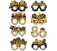 Palumma Lot de 8 lunettes drôles « Happy Birthday » - Décorations d'anniversaire pour homme - Lunettes d'anniversaire pour adultes - Accessoires photo (80e)