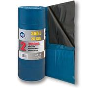PAM-FOLIE Sacs poubelle 360L - 20 pièces - grands sacs épais - 120x135cm - double épaisseur - noirs, bleus sacs - pour déchets de chantier