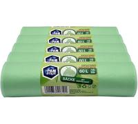 PAM-FOLIE Sacs poubelle bio 60L - 75 pièces - Sacs compostables, biodégradables - 5 rouleaux - Sacs poubelle biologiques - Sacs à Ordures - Sacs Poubelles Organiques - Sac de Déchets Alimentaires