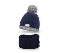 PaMaMi Bonnet + Snood pour Enfant I 85% Acrylique 15% Polyamide I Circonférence : 50-55 cm I Promenades Hivernales I Bonnet avec Pompon Réfléchissant I Délicat au Toucher I Fils et Polaire Oeko-Tex