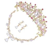 PAMINGONO 1 Jeu Diadèmes Pour Tout-petits Boucles D'oreilles Clips Pour Petite Fille Diadème De Strass De Bal De Mariée Collier Pour Petite Fille Kit Couronne Petite Fille Alliage De Zinc