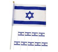PAMINGONO 10 pièces Drapeaux à Main Israël Polyester Décorations Fête Extérieur National Fanions Barbecue Jardin