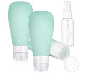 PAMINGONO 1ensemble Bouteilles de Voyage Silicone Rechargeables avec Bouteille Pulvérisatrice Gris Vert Pp Étanche et Pratique pour Shampoing Lotion et Soins