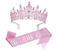 PAMINGONO 1ensemble Sash Et Couronne Anniversaire Avec Écharpe Ajustable Pour Filles Et Femmes Accessoires De Fête Happy Birthday