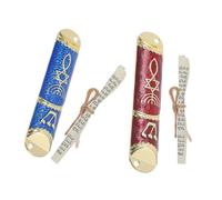 PAMINGONO 2 pièces Mezouzah avec Parchemin Hébreu Décoration Porte Entrée Juive Étui Peint Bleu et Rouge Bénédiction Traditionnelle Cadeau pour Noël et Fête Juive Lot