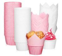 PAMINGONO 200 pièces Lot Caissettes Papier Cupcakes Blanc et Rose Doublures Petit Gâteau Antiadhésives Revêtement Muffins Papier pour Anniversaire Mariage Fête