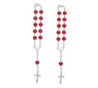 PAMINGONO 2pièces Pendentif Croix De Chapelet Pour Rétroviseur De Voiture De Perles De Prière Élégant Rouge Pour Hommes Et Femmes Accessoires De Décoration Auto Catholiques