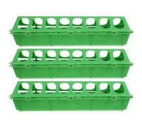 PAMINGONO 3 Pièces Mangeoire avec 16 Trous en Plastique pour Poussins Vert Clair Design à Couvercle Rabattable, Bord Élargi et Plaque Guide Inclinée pour Élevage Intensif