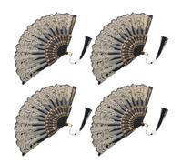 PAMINGONO 4 Pièces Éventail à Main de Style Chinois, Éventail Chinois Pliable Noir en Plastique, Décoratif, Rafraîchissant et Pare-Soleil, pour Spectacles de Danse et Mariages