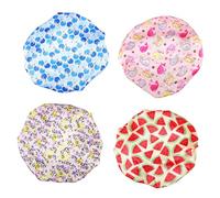PAMINGONO 4pièces Bonnets De Nuit Satin Avec Motifs Floraux Bonnets De Douche Pour Garçon Fille Lot De Rouge Pastèque à Bleu Pomme Rose