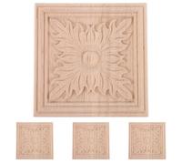 PAMINGONO Appliques Décoratives Carrées en Bois Brut Sculpté 10x10 Cm, 4 Pièces - Incrustations en Bois pour Meubles, Portes et Armoires - Stickers Muraux Sculptés pour Décoration
