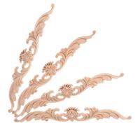 PAMINGONO Appliques en Bois Sculpté 20x2,5x0,8 Cm, Lot de 4 Pièces, Bois Naturel, Motifs Décoratifs Européens, Autocollants pour Meubles, Décorations Murales pour Portes et Intérieur,