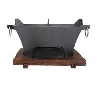 PAMINGONO Barbecue à Charbon en Fonte 26 CM Grand Modèle Planche en Bois Barbecue Domestique Portable et Grill de Camping pour Feu de Camp en Extérieur Couleur Aléatoire Couleur Aléatoire