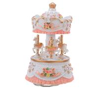 PAMINGONO Boîte à Musique Carrousel en Résine Blanche Cheval Rotatif, Lumière LED Multicolore, Mécanisme à Remontage Sécurisé par Vis, Décoration Intérieure Festive et Présent D’Anniversaire