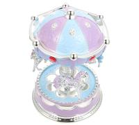 PAMINGONO Boîte à Musique Carrousel Lumière Romantique Couronne Décoration Créative Maison Plastique et Résine Couleur Bleu Violet Présent Anniversaire Unique 1 Pièce