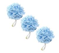 PAMINGONO Boule Éponge de Bain en Filet Bleu 3pcs, Facile à Contrôler et Massage Peau, Accessoire pour Salle de Bain