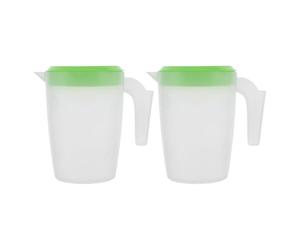 PAMINGONO Broc à Eau en Plastique 2Pcs avec Couvercle Étanche et Poignée Confortable, Pichet à Jus pour Réfrigérateur 1L pour Restaurants et Cafés Réutilisable