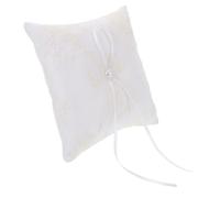 PAMINGONO Coussin D’Alliances Carré en Satin 15X15 CM Brodé de Fleurs et Rubans Accessoire Rustique pour Cérémonie de Mariage Porte-Alliances Élégant et Polyvalent