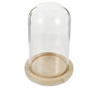 PAMINGONO Couvercle en Verre Transparent pour Fleurs Éternelles 12x21 Cm avec Base en Bois Naturel Antidérapante, Dôme Décoratif Polyvalent pour DIY et Décoration Intérieure