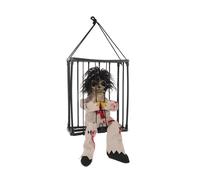 PAMINGONO Décoration Halloween Suspendue Cage Squelette Lumineux avec Capteur Sonore Effet Lumineux Effrayant pour Fête à Thème et Maison Hantée
