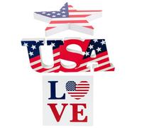 PAMINGONO Ensemble de 3 Décorations de Table en Bois Patriotique pour Fête de L’Indépendance Panneau Américain 3 Pièces Décoration de Centre de Table Memorial Day Ornement Bois Usa