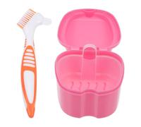 PAMINGONO Étui de Rangement Compact pour Prothèses Dentaires Boîte Rose et Brosse Orange Brosse de Nettoyage Souple pour Fausses Dents Ensemble Portable Pratique pour Voyage et Usage