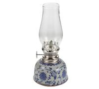 PAMINGONO Lampe à Huile en Porcelaine Bleue et Blanche Petite Lampe Rustique Lotus Globe en Verre Lanterne à Pétrole Vintage pour Intérieur et Camping Éclairage Stable et Décoratif
