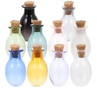 PAMINGONO Lot de 10 Mini Bocaux en Verre Décoratifs avec Bouchon en Liège et Bois, Petites Fioles Multicolores pour Décorations DIY, Conservations D’huiles Essentielles et Présents Créatifs