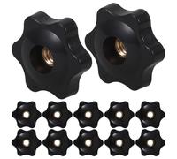 PAMINGONO Lot de 12 Boutons Étoile à Vis 1/4 avec Écrou Hexagonal Creux Poignée Moletée en Métal Noir Trou Traversant Bouton de Serrage pour Réglage Machine et Outils Industriels