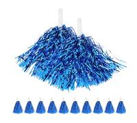 PAMINGONO Lot de 16 Pompons Métalliques Cheerleading Bleus avec Petite Poignée en Aluminium Légers et Solide Accessoires pour Danse Sport Scolaire et Fêtes Pompons de Cheerleading pour