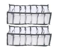 PAMINGONO Lot de 2 Boîtes de Rangement à 7 Compartiments en Filet Gris Moyen Organisateur de Tiroir pour Vêtements Pliable Dimensions 36X17X12 CM Adapté pour Jeans Pantalons et Vestes