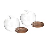 PAMINGONO Lot de 2 Cloches en Verre Petites avec Socle Bois Vintage, Dômes de Verre Protecteurs Transparents pour Décoration Intérieure, Figurines, Fleurs et Loisirs Créatifs,