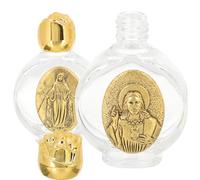 PAMINGONO Lot de 2 Flacons d'eau Bénite en Verre Décoratifs 100 ML, Finition Métal Doré Ancien, Petites Bouteilles pour Décoration de Baptême et Usage Religieux Style Style Aléatoire