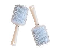 PAMINGONO Lot de 2 Peignes à Cheveux avec Gonflable Crème Bleue Brosses Plates en Plastique Légères Larges Arrondies pour Massage du Cuir Chevelu Démêlage Doux Usage Quotidien et