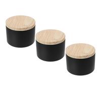 PAMINGONO Lot de 3 Pots à Bougies en Fer-Blanc Couvercles en Bois Effet Grain, Boîtes à Bougies Vides Noires, Contenants Pratiques pour Fabrication Artisanale et Décoration Intérieure