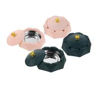 PAMINGONO Lot de 4 Cendriers Ronds Forme Couronne avec Couvercle Acier Inoxydable Intérieur Porte-Cendrier Coupe-Vent Cendriers pour Cigarettes Usage Maison Bureau Hôtel Coloris Rose