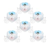 PAMINGONO Lot de 6 Boîtes à Dragées Mariage en Fer Bleu Forme Carrosse Cœur Petites Boîtes à Bonbons pour Présents Invités Décoration Fête Romantique et Réutilisable